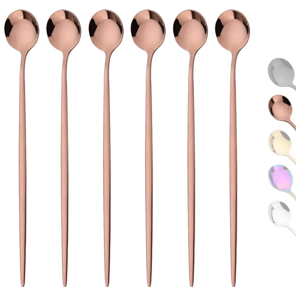 6 шт. Ложки для перемешивания кофе Набор столовых приборов Посуда Ложки для чая Сок Черное золото Посуда Ложка с длинной ручкой для мороженого Кухонные инструменты