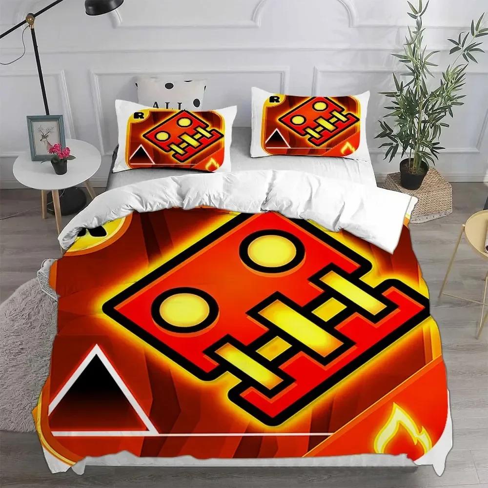 Верхний Комплект Постельного Белья Geometry Dash Печатный Комплект Постельного Белья С Наволочкой Пододеяльник Мягкий Односпальный Двуспальный Queen Super King Размер Спальня