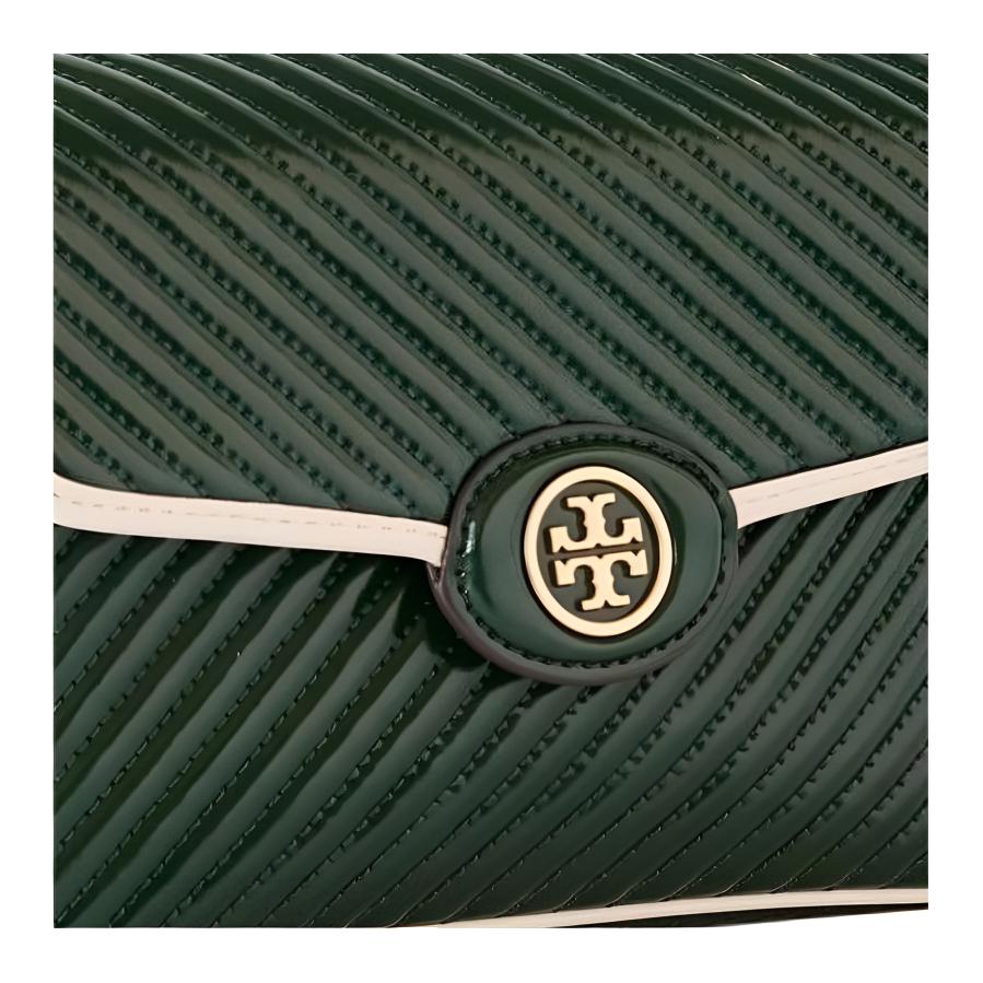 Tory Burch Robinson Solid Double T Logo Chevron Flap Leather Shoulder Bag Women Shoulder Bag Green 149461-304