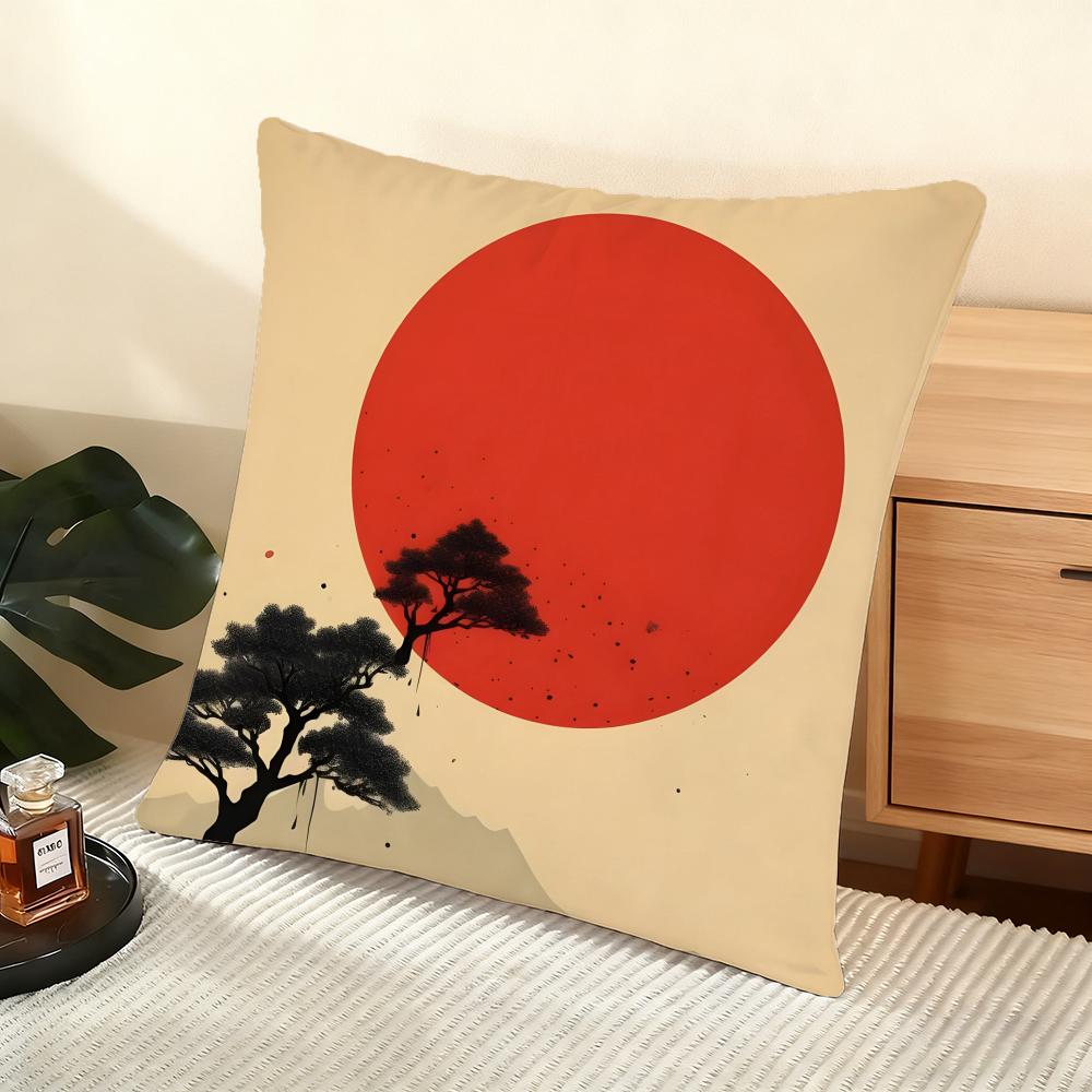 Chinese Ink Painting Style Cushion Cover Soft Short Plush Pillow Cover Smooth Cozy Texture Aesthetic Cushion Case Home Decor
