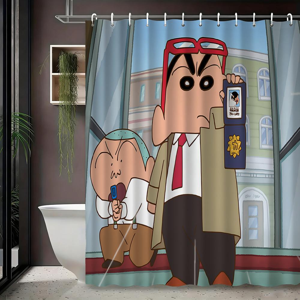 Шин-чан и Дораэмон и Друзья Большое Собрание Сцена Вечеринки 2D Печать Водонепроницаемая Шторка для Душа, Ярко-Зеленый Аниме Кроссовер