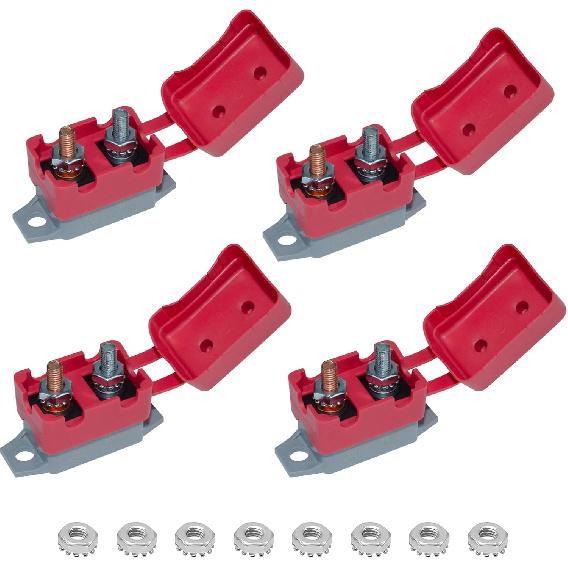 Auto Reset Circuit Breaker, Stud Type Circuit Breakers With Cover, 12V - 24V DC 30 Amp For RV Marine Boat Trolling, Car Engines And More 4PCS