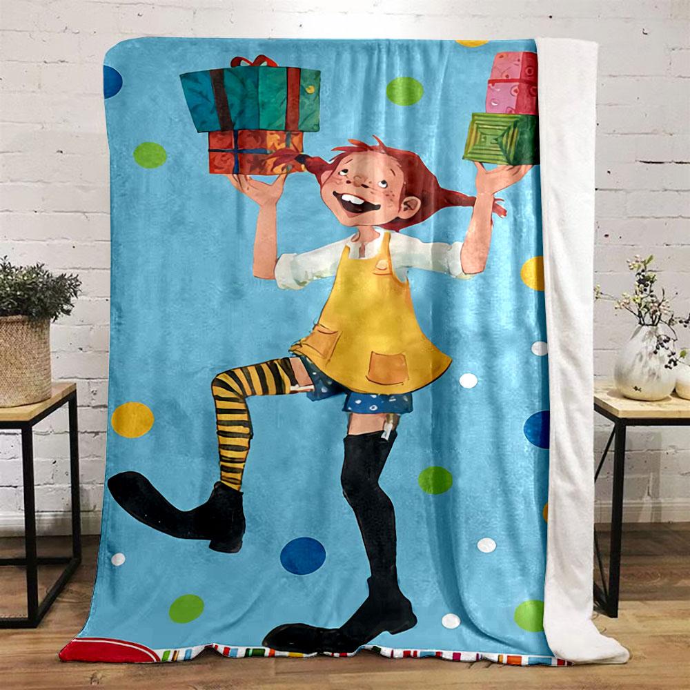 A playful figure with mismatched stockings holds colorful gift boxes. for all seasons blanket lunch break throw gift