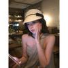 Woven bow bucket hat women's summer sunshade face small straw sun protection hat retro style hat