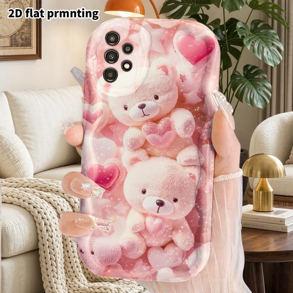 Phone Case: 2D Flat Samsung Galaxy A34 A35 M05 M06 S20 S22 S21 FE Plus 5G Protective Case, Couple Style, Double Bear Heart, Christmas and Halloween Gi