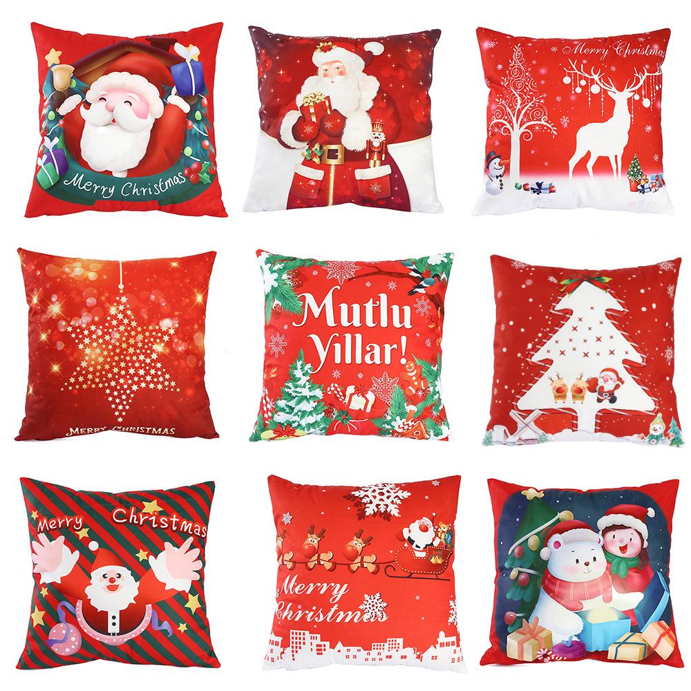 New Pillowcase Christmas Super Soft Red Simple Cute Santa Claus Print Cushion Home Cushion