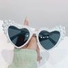 New Fashion Large Frame Pearl-set Sunglasses Heart Shape Personality UV400 Casual Black Sun Glasses Eyewear for Adult Women