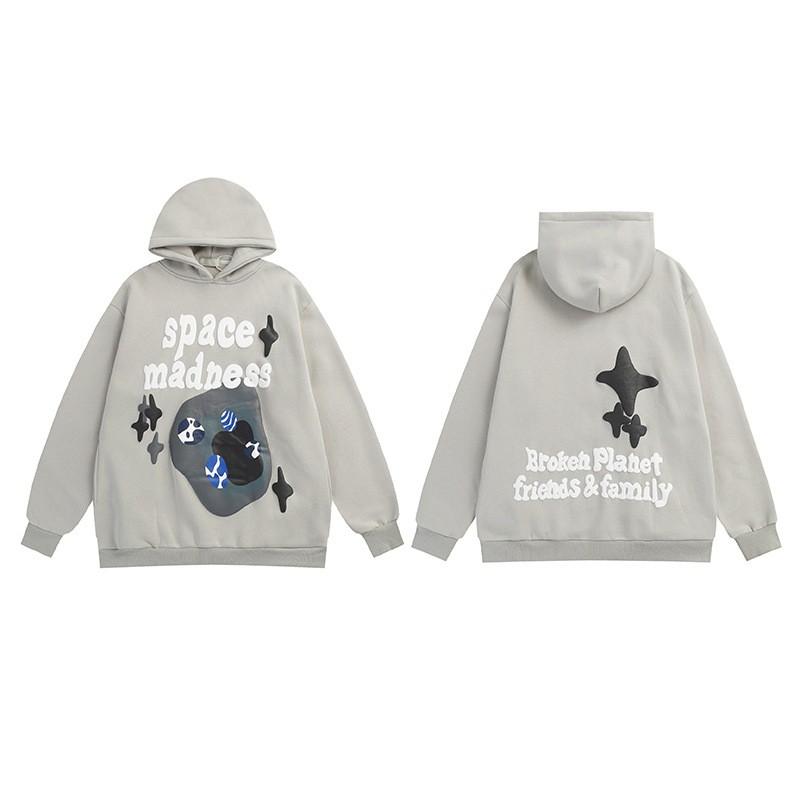 Broken Planet Oversized Hooded Sweatshirt With Puff Print Graphic Streetwear Unisex Casual Pullover Teens