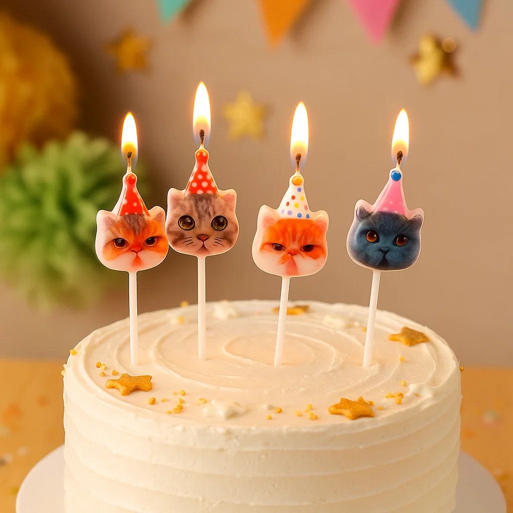 5PCS Creative Party Hat Kitten Candle Baking Decoration Plugin Cartoon Kitten Styling Indoor Cake Candles