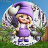 Rustic Wooden Sign with Adorable Gnome & Lavender Pattern - Charming Decorative Hanging Plaque - Ideal Gift for Family and Friend
