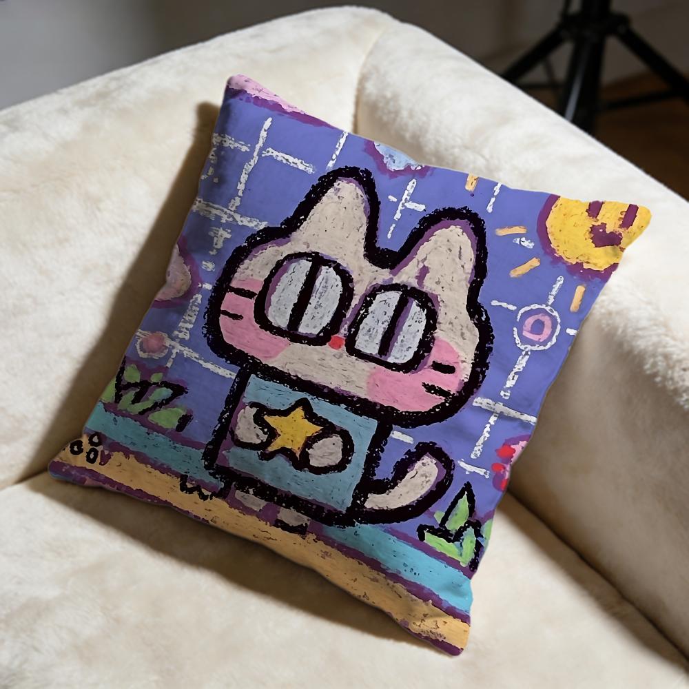 Pixel Cat Cushion Cover Soft Decorative Pillow Case Suitable for Bedroom Sofa Car Travel Use