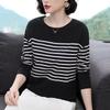 M-5XL Long Sleeved T-shirt for Women Fashion Autumn Clothing Loose Round Collar Bottoming Shirt New Striped Top