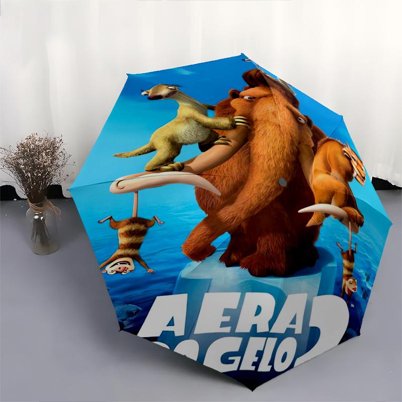 Ice Age 2 Movie Poster Durable Cartoon Folding Umbrella, Portable 3-Fold Compact Umbrella for Men and Women, Suitable for Travel or Daily Us
