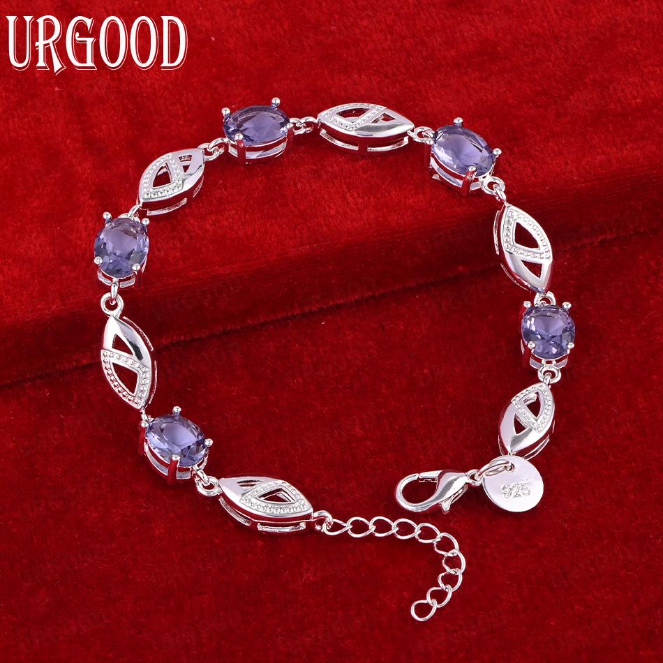 925 Sterling Silver Purple AAA Zircon Bracelet Fashion Wedding Jewelry