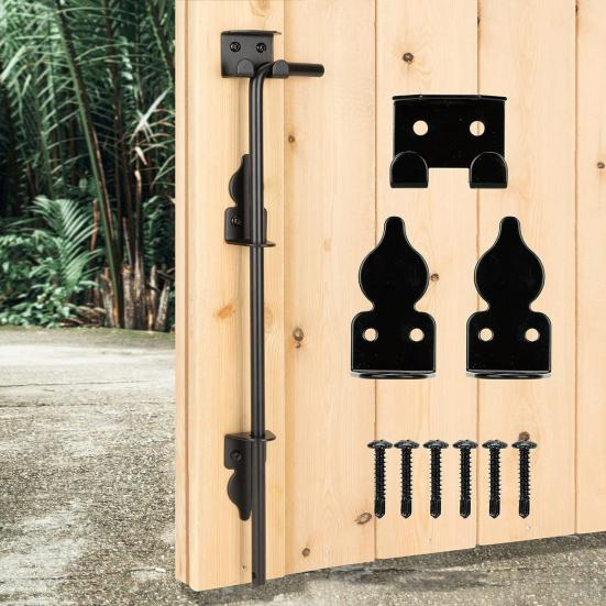 12 Inch Fence Gate Latch Metal Cane Bolt Gate Drop Rod Weatherproof Gate Locks Kit for Wooden Fences Single or Double Gates