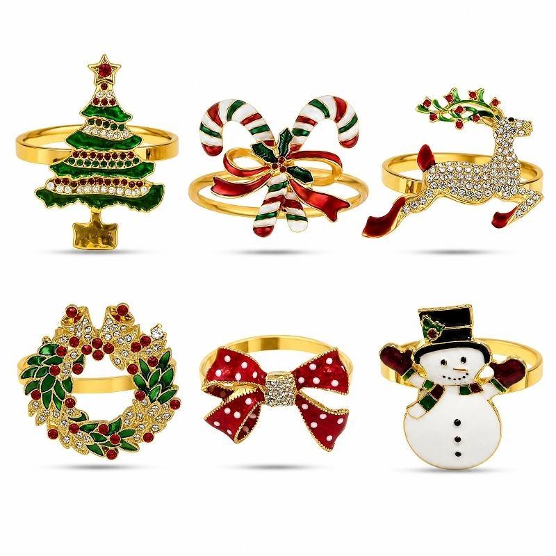 6Pcs Xmas Napkin Holder Rings Wreath Christmas Napkin Rings For Holiday Party Dinner Table Decoration