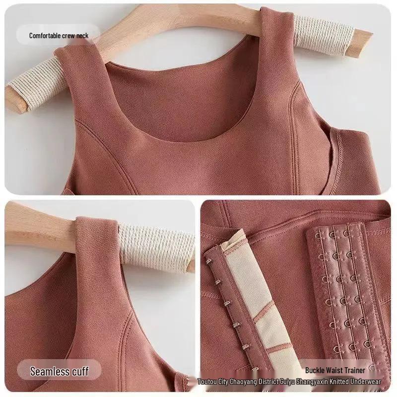 Женский плюшевый термобазовый слой: Бархатная теплая рубашка, подчеркивающая талию и утягивающая живот, с жилетом, генерирующим тепло, и поддерживающим поясом.