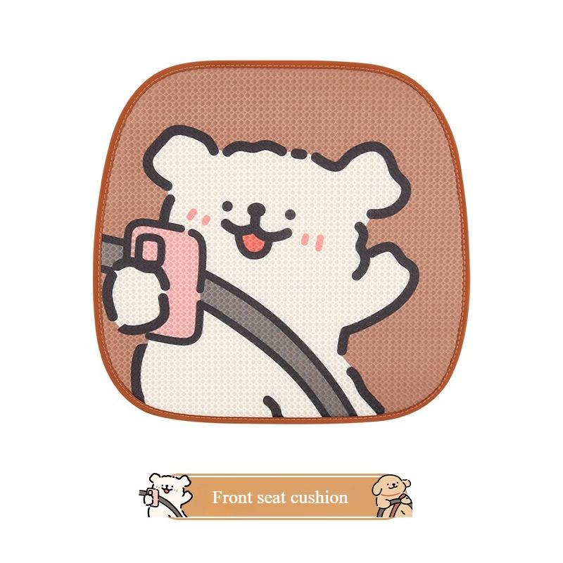 Cute Cartoon Couple Line Puppy Car Cushion Four Season Universal Vehicle Seat Backrest Support Breathable Comfortable Auto Seat