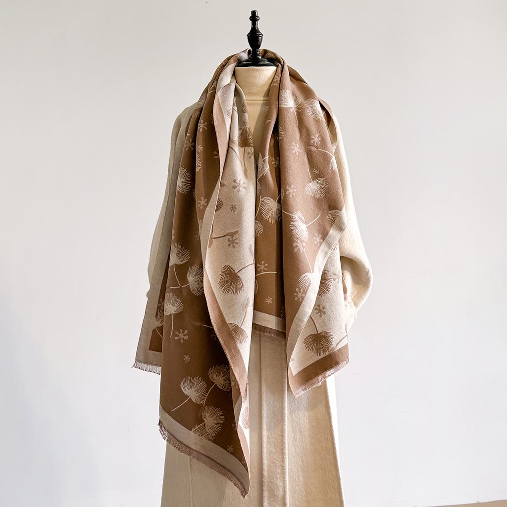 Winter Warm Cashmere Feather Scarf for Women Luxury Jacquard Pashmina Shawl Wrap Neckerchief Female Design Echarpe Bufanda