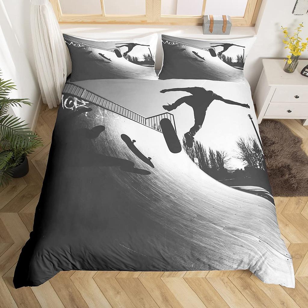 Skateboard Duvet Cover Set For Kids Teens Queen Size Lightweight Down Comforter Covers 2 Pillowcases 1 Comforter Cover No Quilt