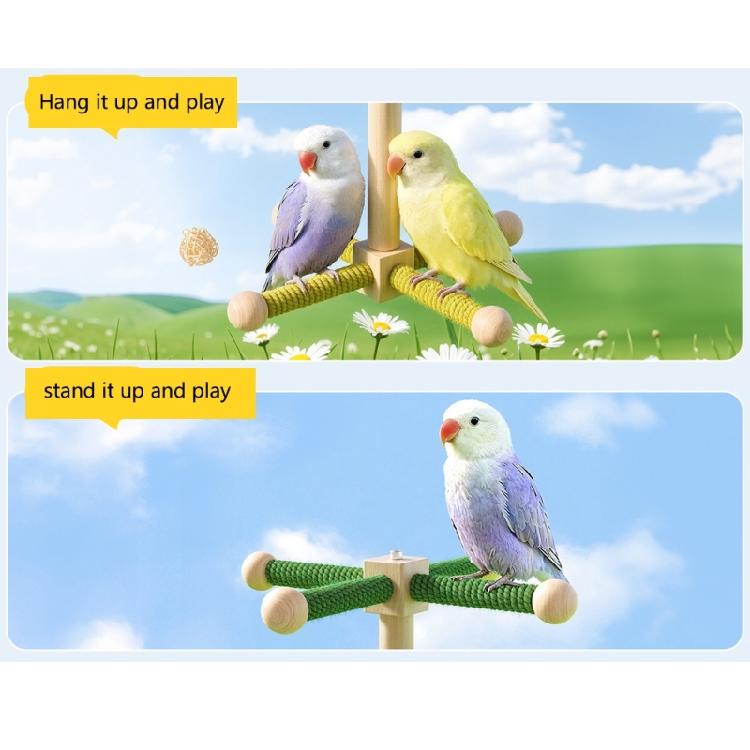 Funny Perches Toy with Rotating Ball Wooden Parrots Ferris Wheel Toy with Perches Windmills Toy For Parakeets Cockatoos