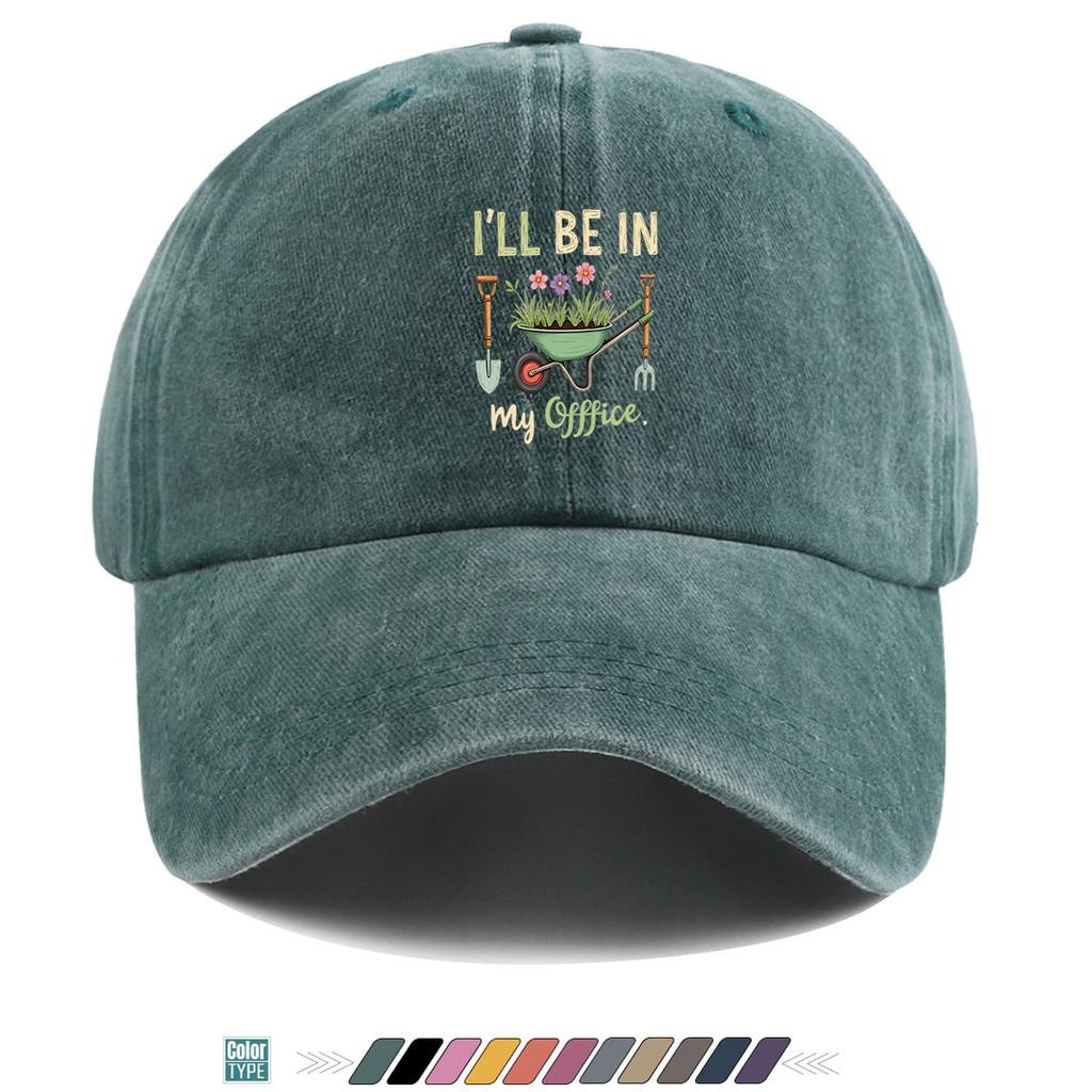 pc GardeningThemed Fun Printed Baseball Cap Featuring a Green Wheelbarrow Pinkpurple Flowers and Tools with the Text IL