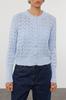 Women's Fashionable Stylish Cardigan Blue Button Detailed Openwork Perforated Blouse-Cardigan Set