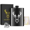 8 oz Black/Silver Portable Elk/Skull Pattern Hip Flask Metal Stainless Steel Wine Bottle with Funnel Gift for Wine Lovers