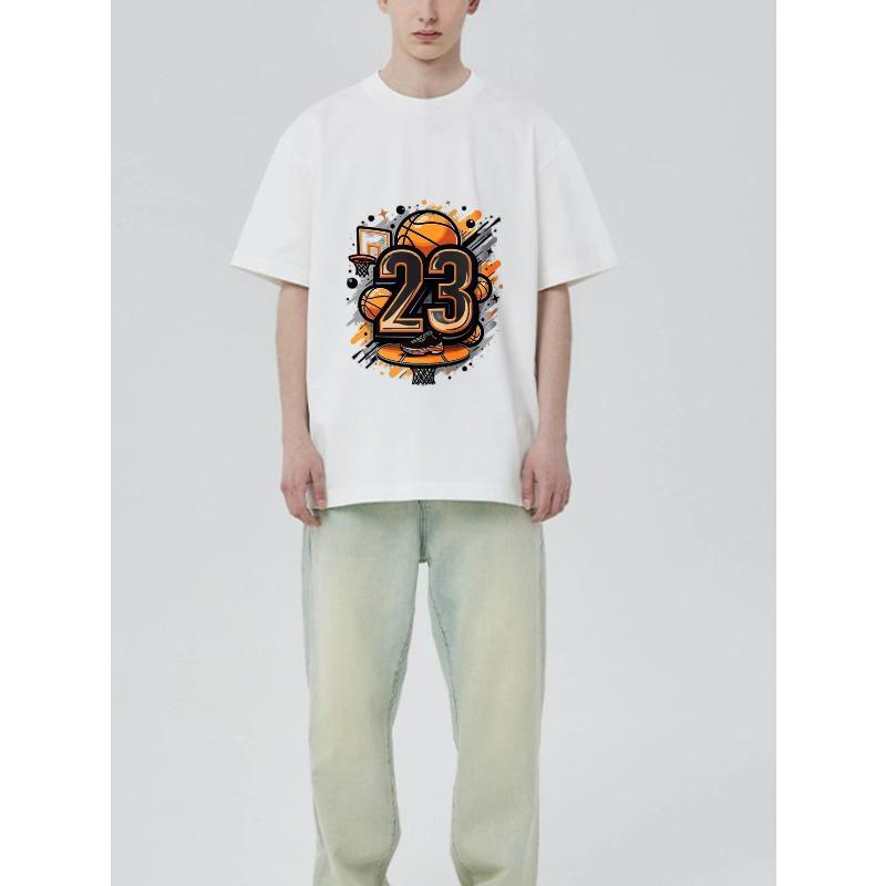 Баскетбольная футболка черная номер 23 с графикой баскетбола и кольца для спортивных фанатов и повседневной носки