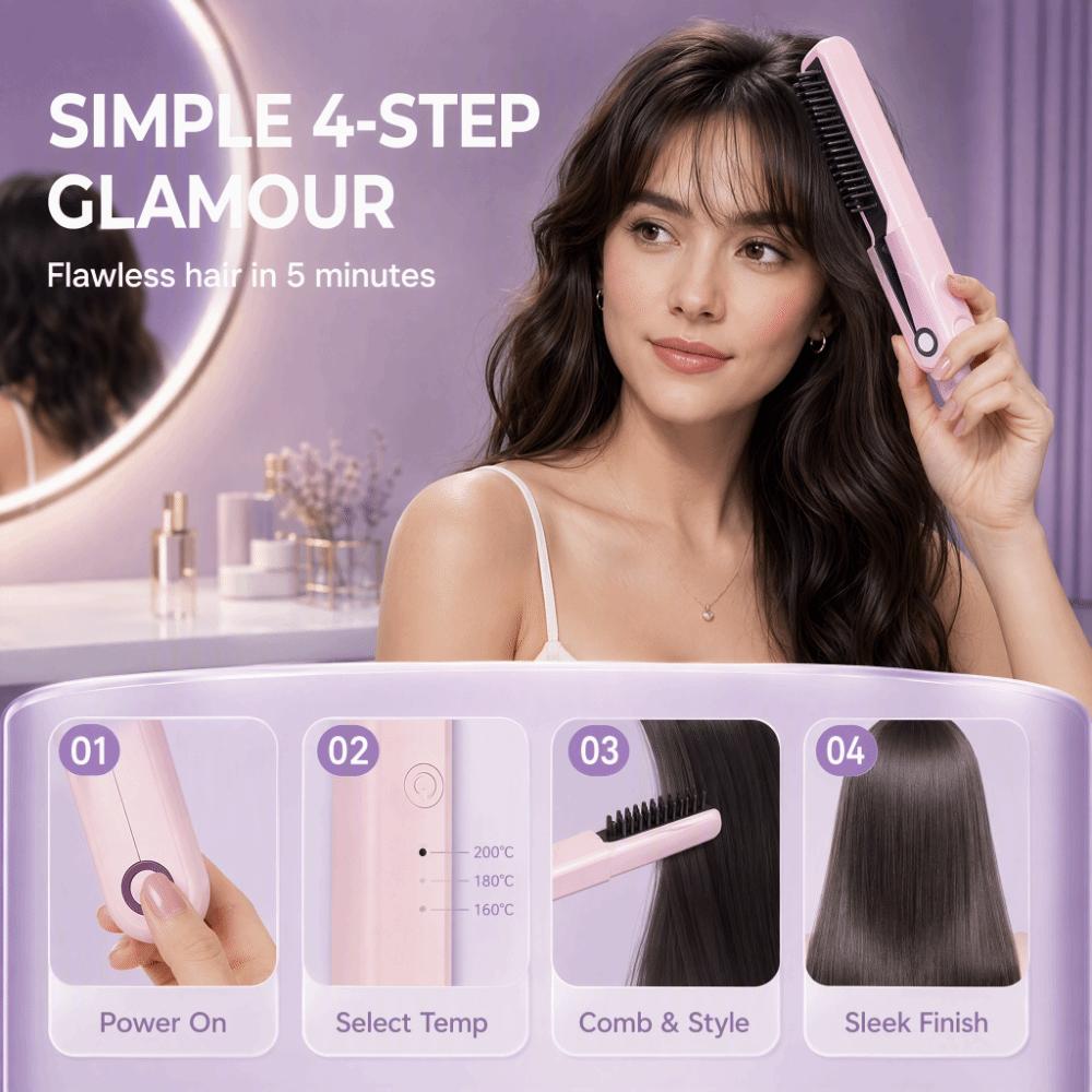 Cordless Hair Straightener Comb Mini Curling Styling Tool Rechargeable Hair Straightener Travel