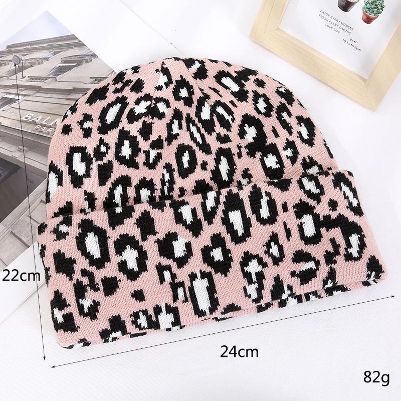 Leopard Print Light Body Knitted Hat for Winter Warmth Melon Skin Hat Wholesale Rolled Edge Dome Hood Internet Famous Hat