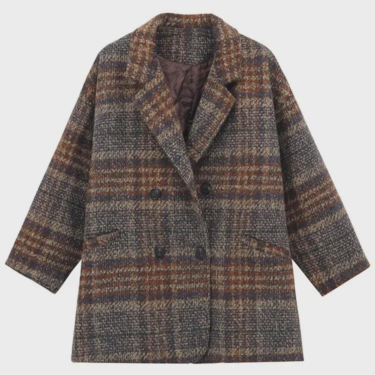 Women's Mid-Length Plaid Tweed Jacket - 2023 Fall/Winter Collection