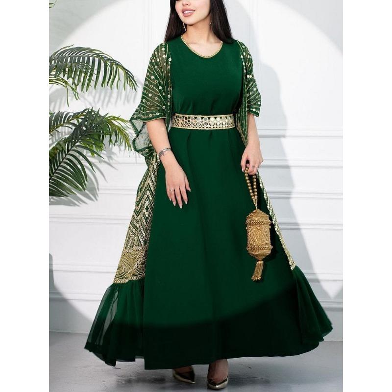 Spring and Summer Women's Dress Printed Fashion Urban Casual Bat Sleeve Drawstring Vest Dress Printed with Belt