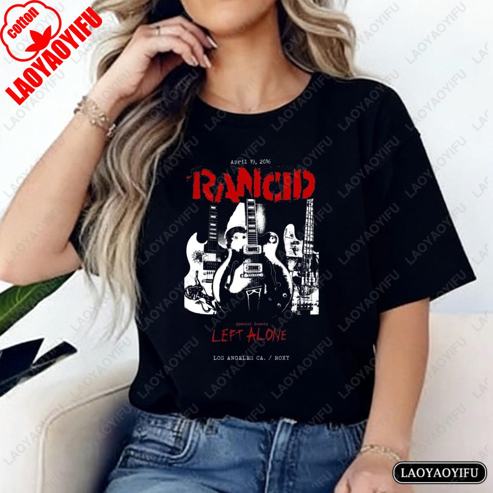 Rancid Guitar Print TShirt Vintage Punk Fashion Unisex Tops Streetwear Punk Rock Fan Cotton Tee Classic Band Clothes Women Unisex