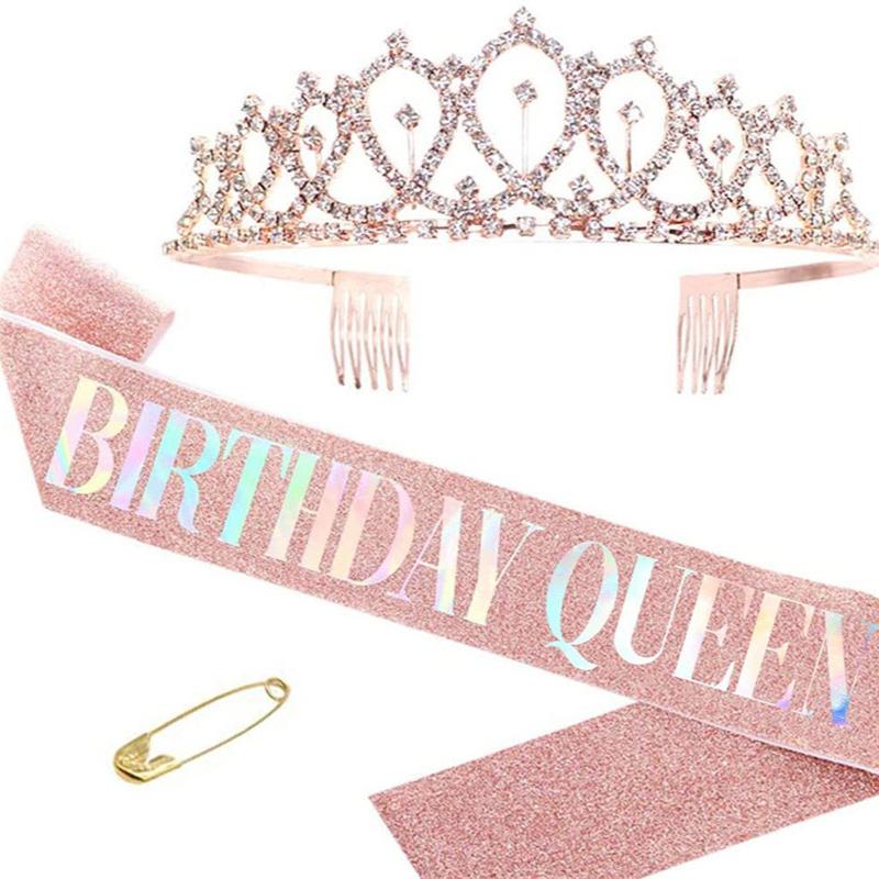 День рождения лента тиара корона набор для женщин девочек сладкий день рождения украшение подарок