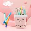 Milk Tea Design Expandable Canvas Pencil Case Portable Multi-Function Storage Organizer for School Desktop Drawer Organizers