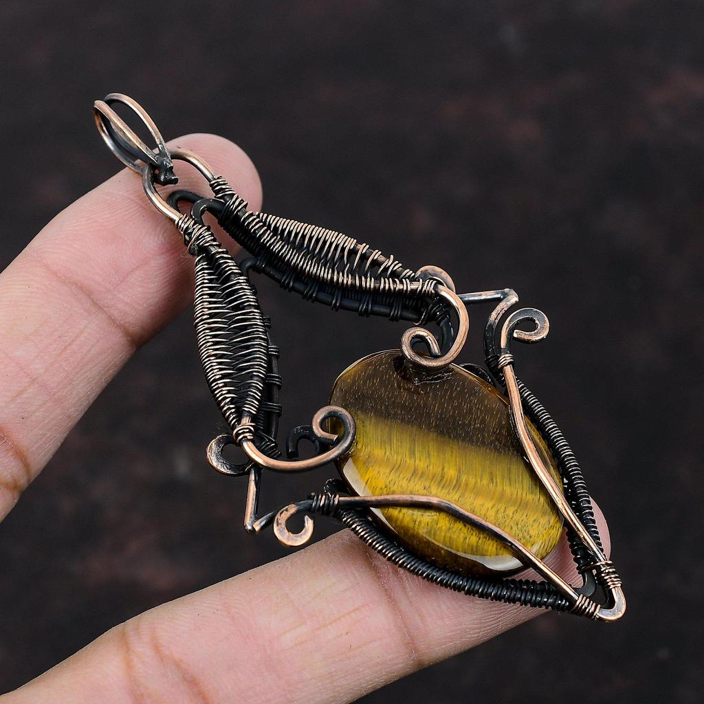 Кулон Тигровый глаз Кулон, обернутый медной проволокой Изящный драгоценный камень Кулон ручной работы Украшения из тигрового глаза Подарок на помолвку Украшения из медной проволоки