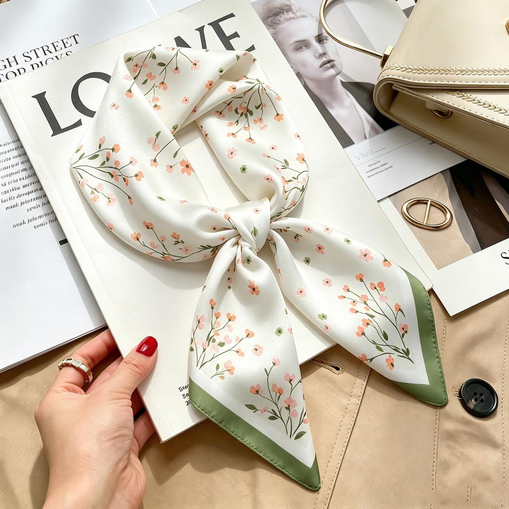Autumn and winter Maillard cashew square scarf silk scarf women's shirt versatile neck small scarf tied hair decorative scarf