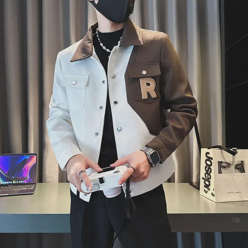 2023 Trendy Men's Contrast Lapel Jacket: Stylish Spring & Autumn Casual Wear