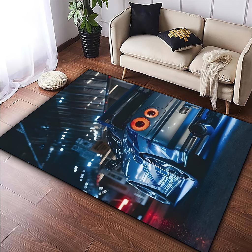 Luxurious Blue Sports Car Area Rug, Non-Slip with Soft Touch  HD Print, Perfect for Living Room, Bedroom, Bar  Kids' Rooms