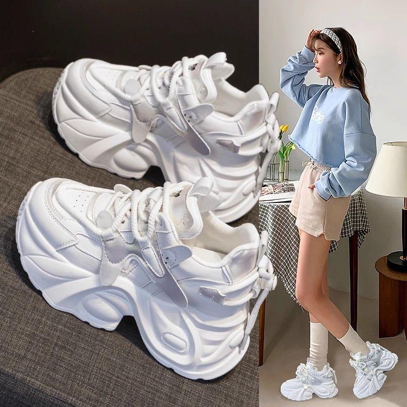 Новые весенне-осенние женские туфли на высоком каблуке, туфли на платформе в стиле «папиных кроссовок», с внутренней высотой, увеличивающей рост, супермягкие «папины кроссовки», спортивная повседневная обувь для широкой стопы