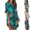 Женское платье с объемными рукавами и гавайским принтом, V-образным вырезом и принтом