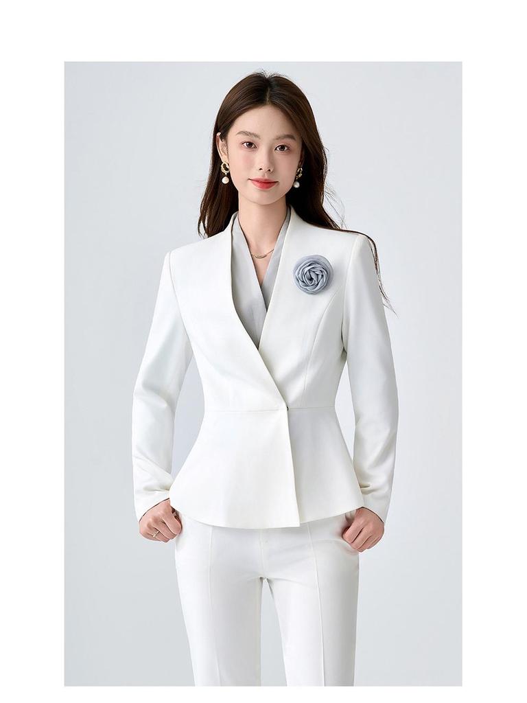 2025 Women's White Suit Set: Spring/Autumn Salon Reception Workwear Blazer