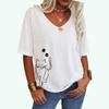 Женская модная футболка с принтом кота, свободный топ с V-образным вырезом и принтом, женская повседневная футболка с коротким рукавом