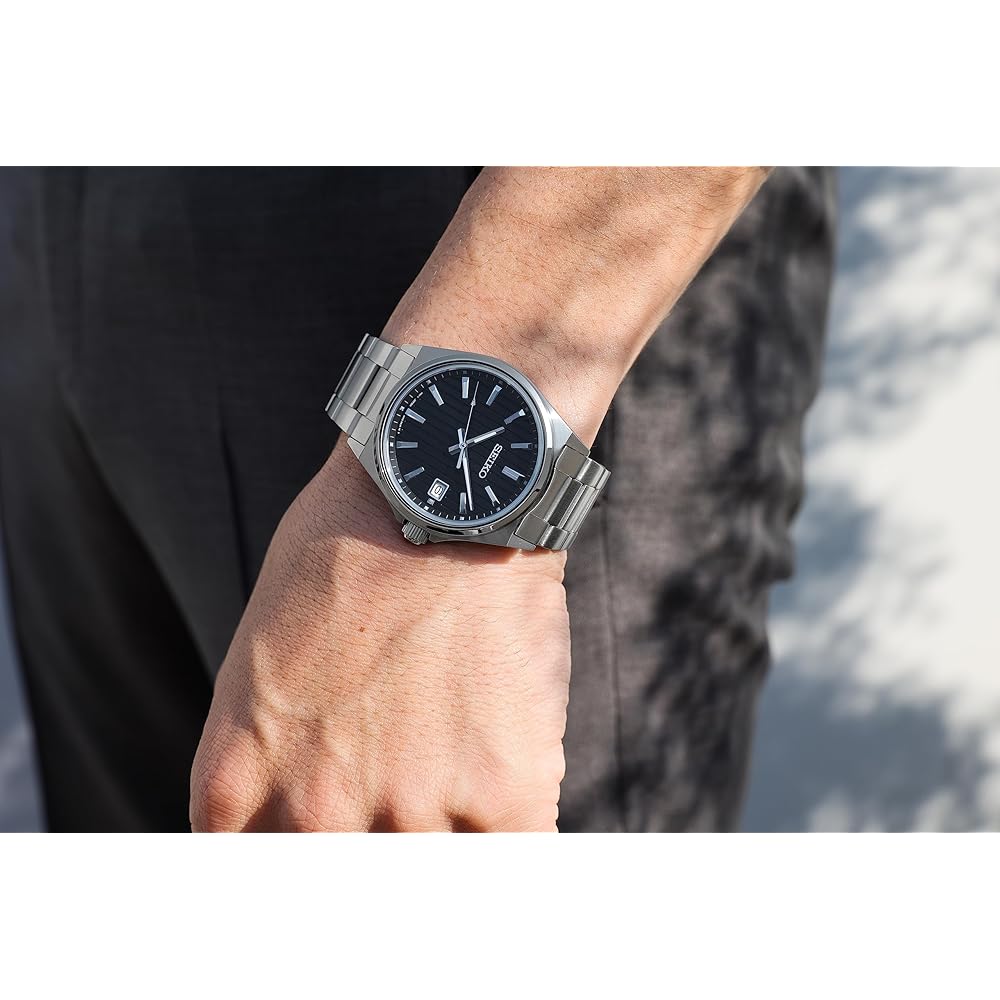 Мужские кварцевые часы Seiko Selection SBTH005 Черный циферблат Нержавеющая сталь Водонепроницаемость 10 АТМ Регулируемый ремешок
