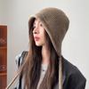 Женская модная вязаная шерстяная шапка-бини: Однотонный, Теплый кроличий мех, Защита ушей, Большой обхват головы для осени и зимы.
