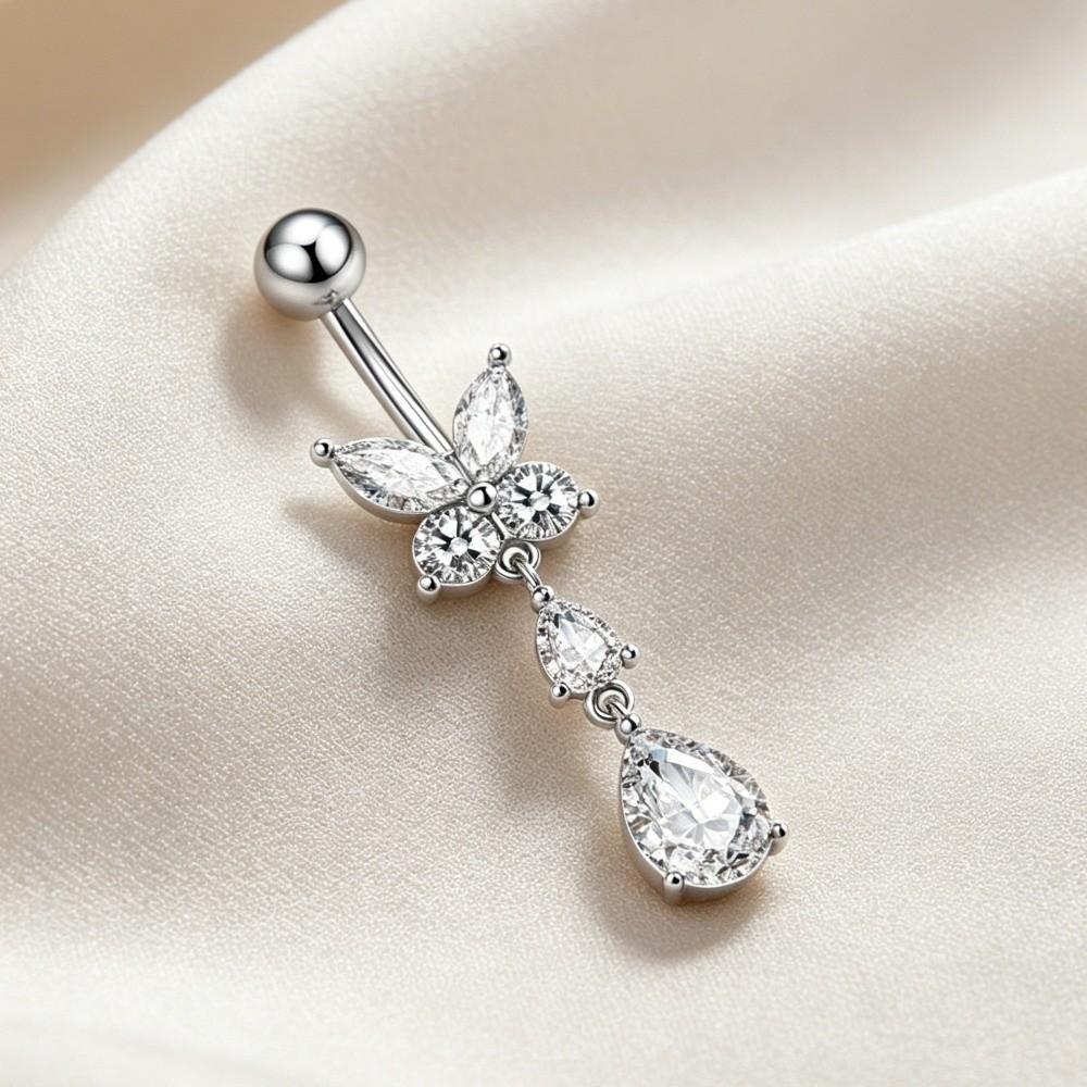 Zinc Zinc Alloy Drop Navel Piercing Ring Zircon Crystals Dangled Navel Ring  Women
