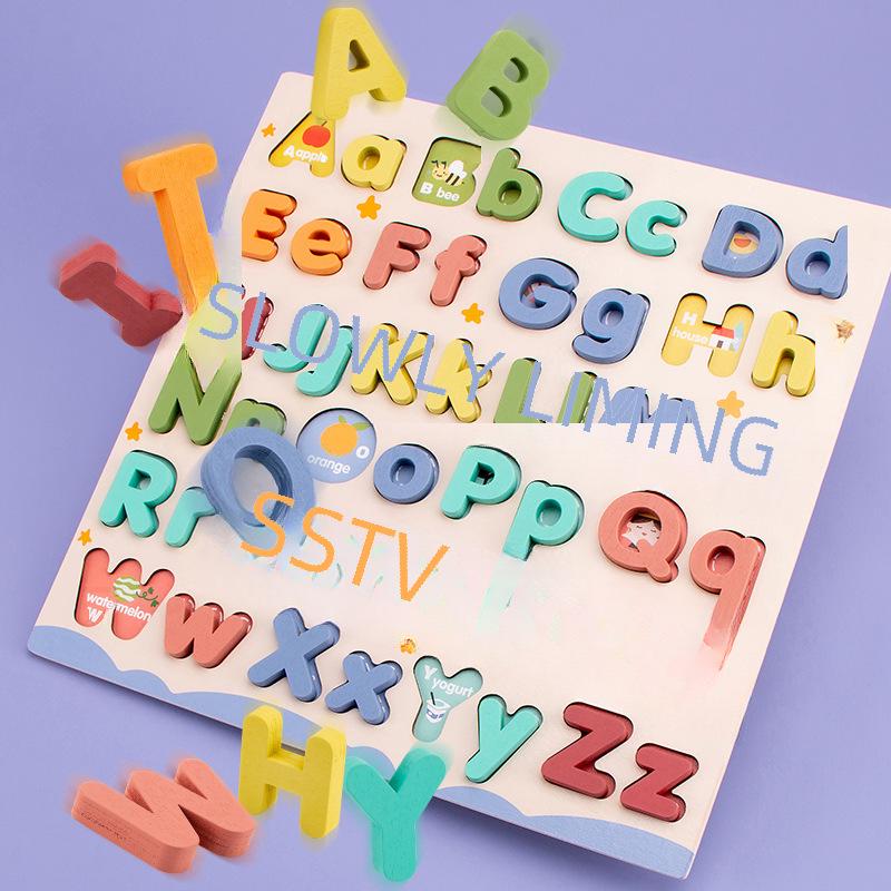 Деревянный обучающий пазл: 3D-конструкторы для детей от 3 до 6 лет — английские буквы и цифры.