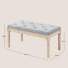Vintage Synthetic Linen Bed End Bench, Wooden Legs, Padded Seat, Light Gray