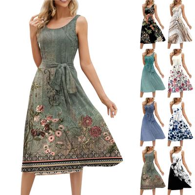 Летние платья для женщин 2024, пляжные свободные с круглым вырезом, без рукавов, миди-трапеции, распашное платье, сарафаны с карманами